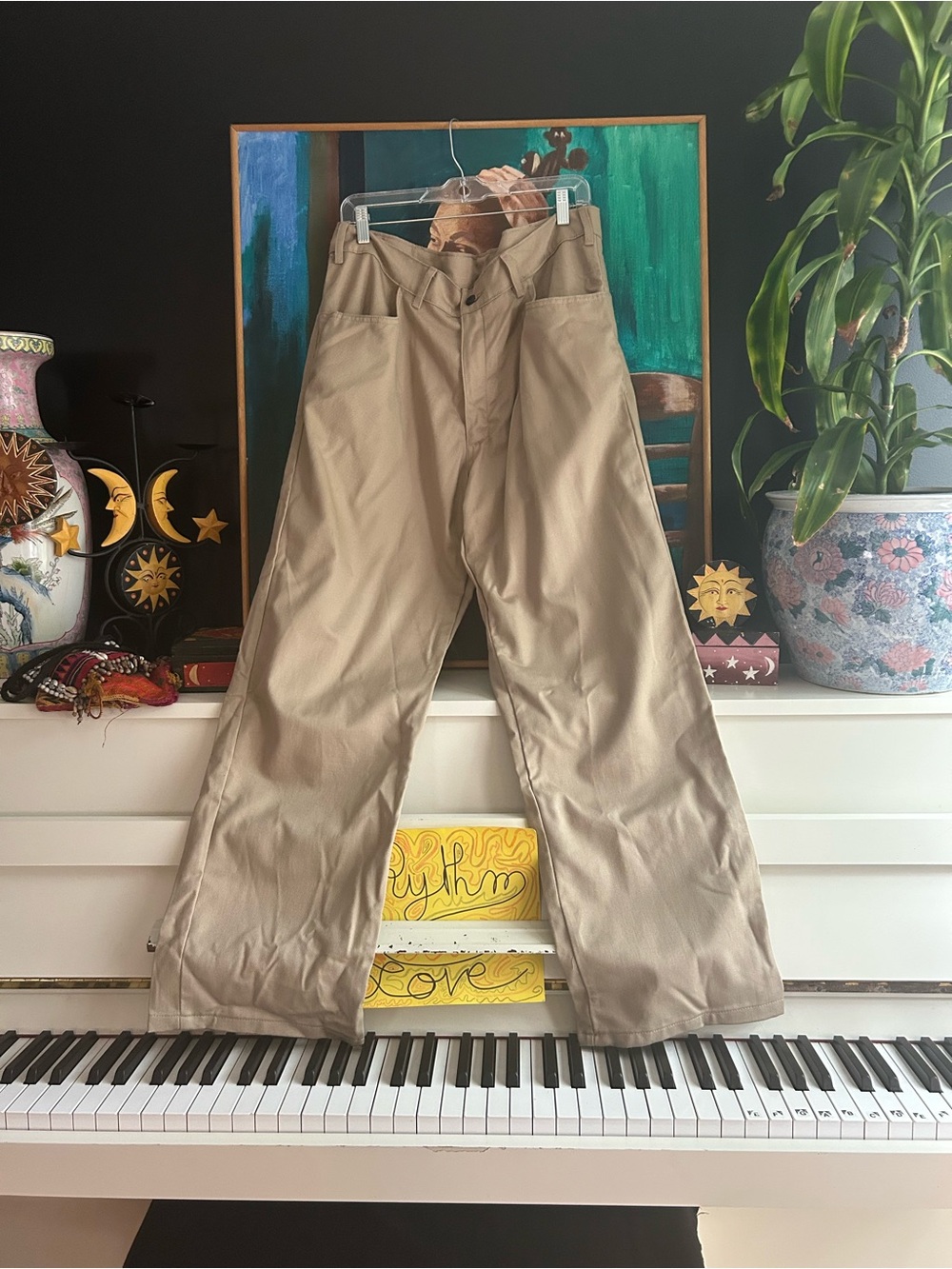 Vintage AGO Industries Beige High Waist Wide Leg Workwear Pants 36x30